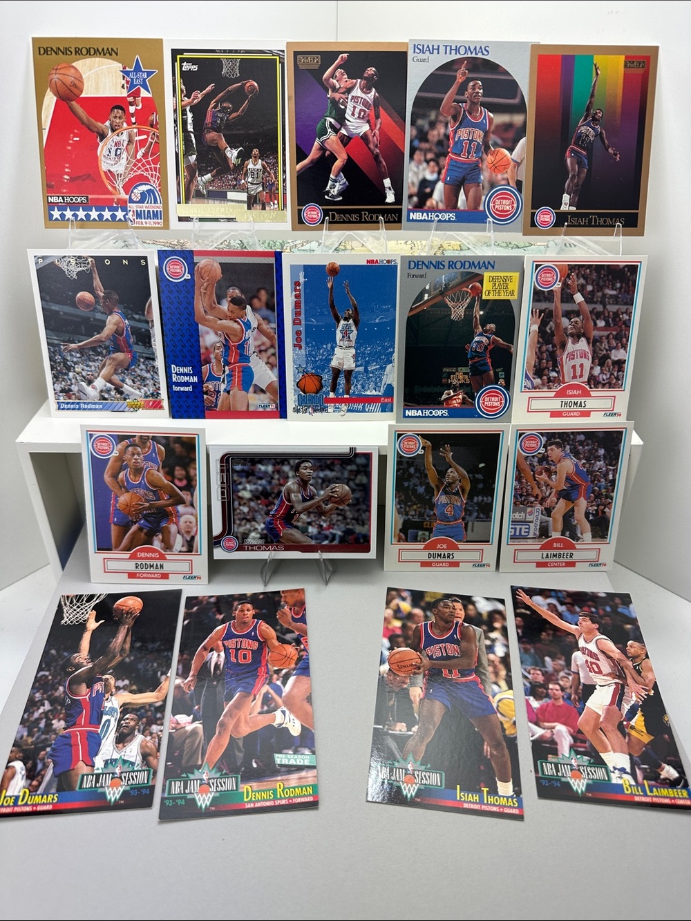 Dennis Rodman/Isiah Thomas Pistons "Bad Boys" era lot of 18 w/ Tallboy cards